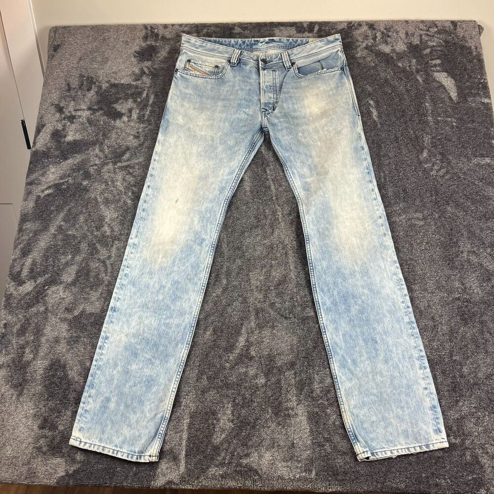 Diesel Safado Straight Acid Wash Blue Denim Jeans Button Fly Men's 33X32 Stretch